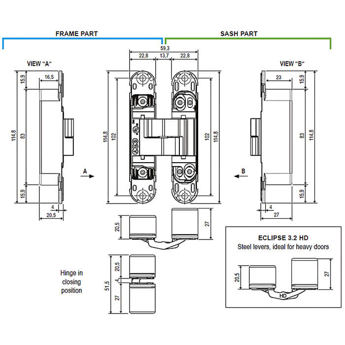 Atlantic AGB Eclipse Fire-Rated Adjustable Concealed Hinge