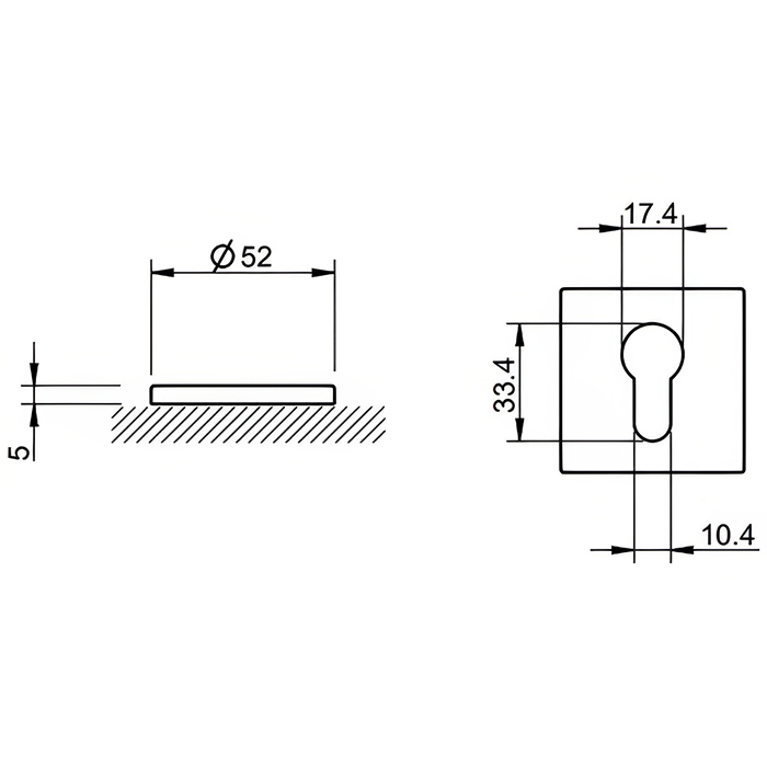 Atlantic Tupai Exclusivo 5S Line Euro Escutcheons on 5mm Slimline Square Rose