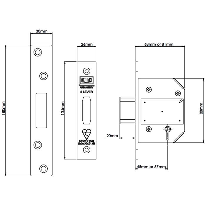 Union StrongBOLT BS 5 Lever Mortice Deadlock