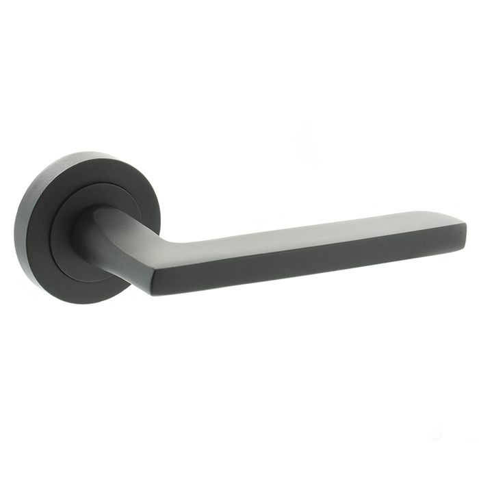 Atlantic Status Matt Black Alaska Lever Door Handle On Round Rose