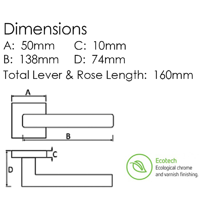 Atlantic Forme Ginevra Lever Door Handle On Minimal Square Rose