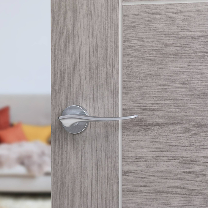 Atlantic Forme Olimpia Lever Door Handle on Minimal Round Rose - Satin Chrome