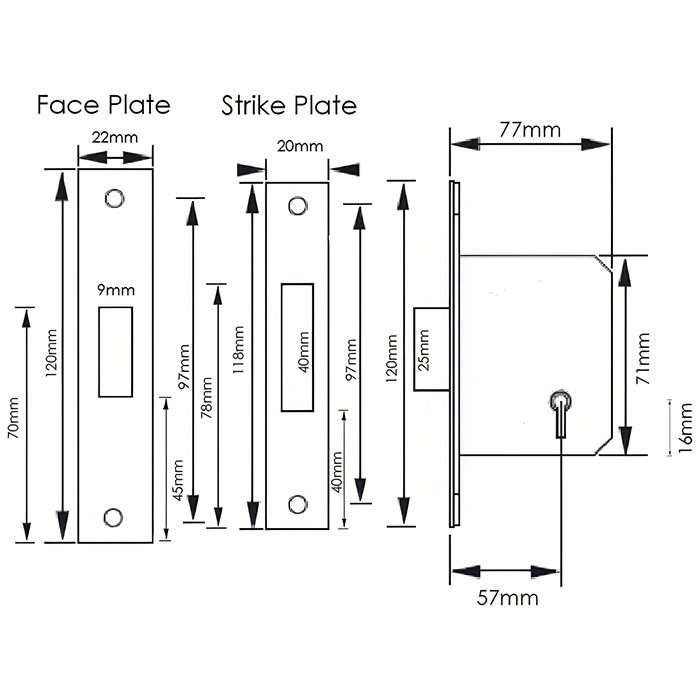 Atlantic Elite 3 Inch CE Certifire 3 Lever Key Deadlock