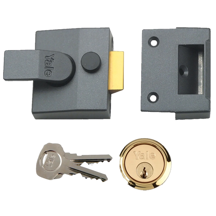 Yale P84 40mm Mettallic Grey Nightlatch With Internal Snib Button