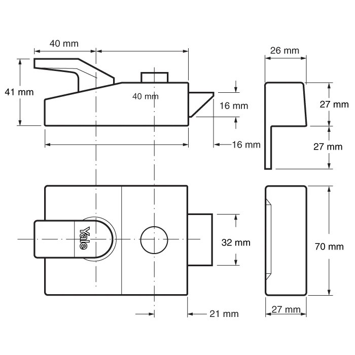 Yale P84 40mm Mettallic Grey Nightlatch With Internal Snib Button