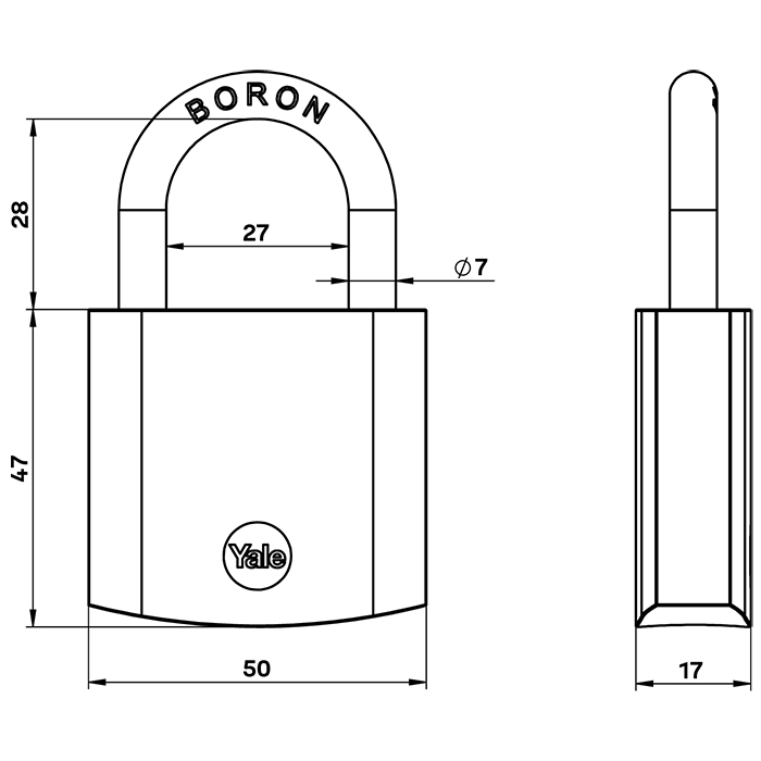 Yale High Security Brass Padlock 50mm Satin Chrome Finish