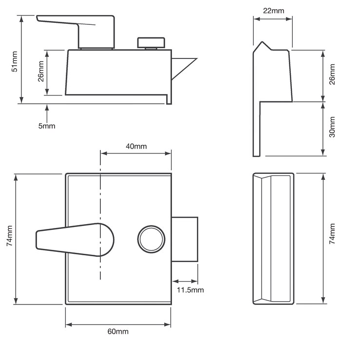 Union 1027 Narrow Stile Cylinder Night Latch