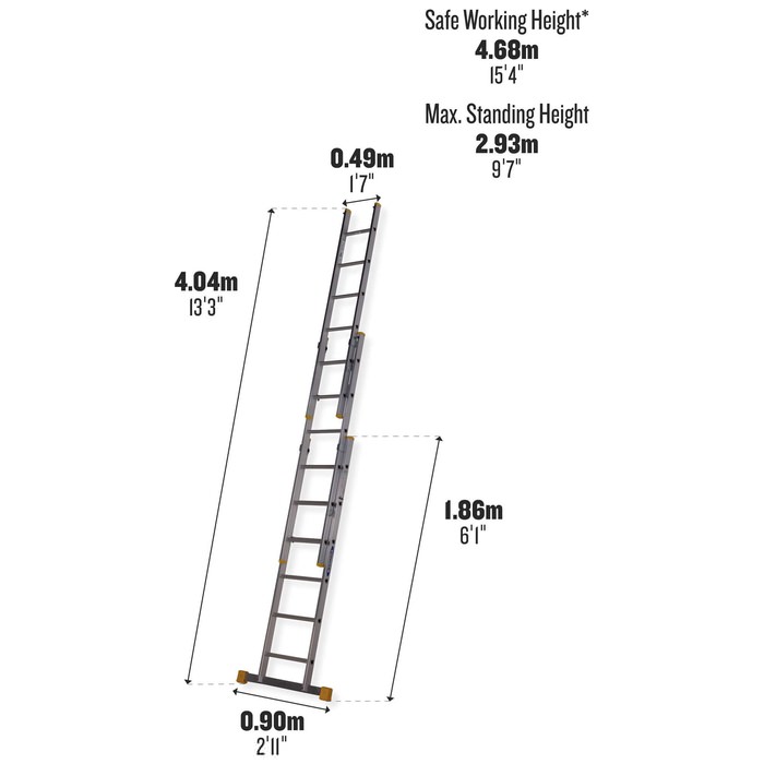 Werner Box Section 6 D-Rung Triple Extension Aluminium Ladder 1.85m