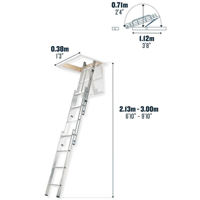 Werner 3 Section 12 Treads Aluminium Loft Ladder With Handrail