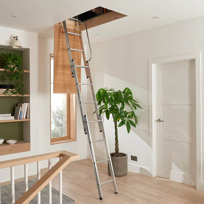 Werner 3 Section 12 Treads Aluminium Loft Ladder With Handrail