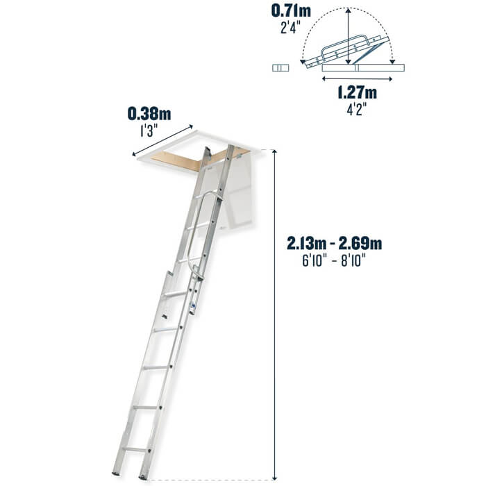 Werner 2 Section 10 Treads Aluminium Loft Ladder With Handrail