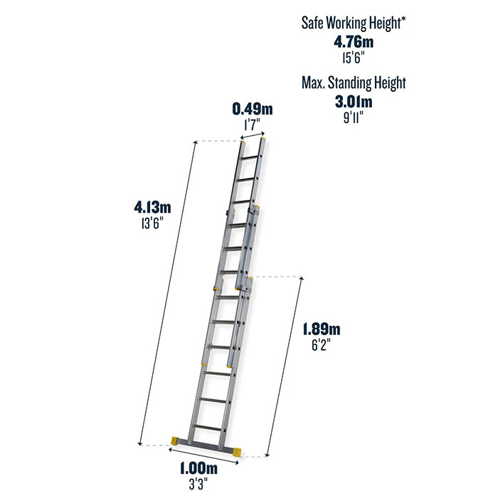 Werner Square Rung Triple Extension Ladder 1.89m