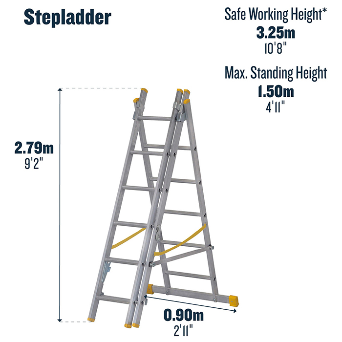 Werner 1.85m Box Section Triple Extension Plus X4 Aluminium Stepladders