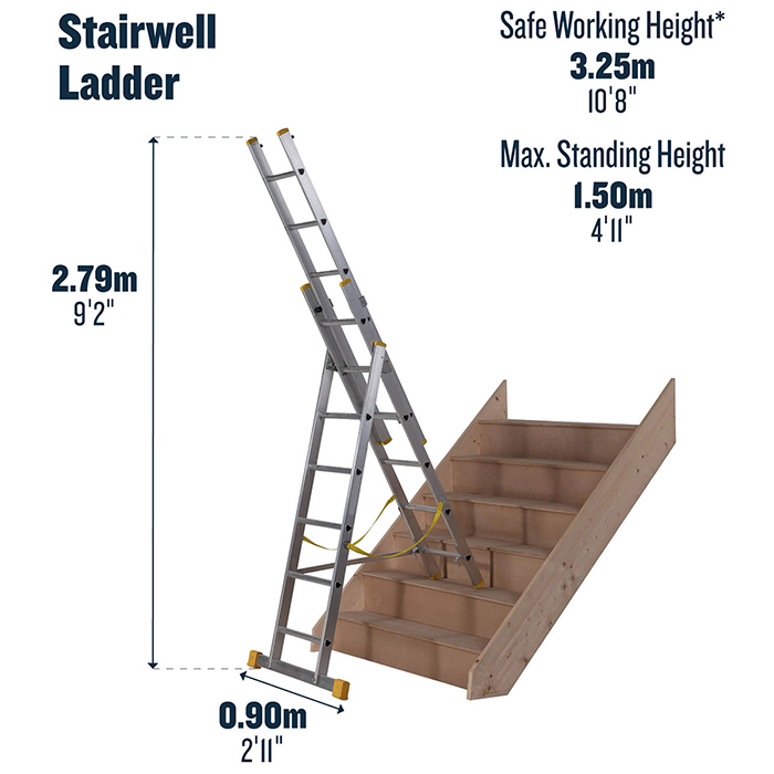 Werner 1.85m Box Section Triple Extension Plus X4 Aluminium Stepladders