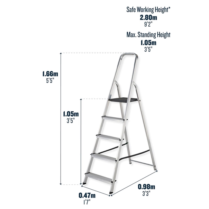 Werner 5 Tread High Handrail Aluminium Stepladders