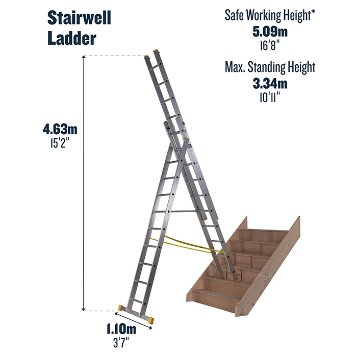 Werner 2.97m Box Section Triple Extension Plus X4 Aluminium Stepladders