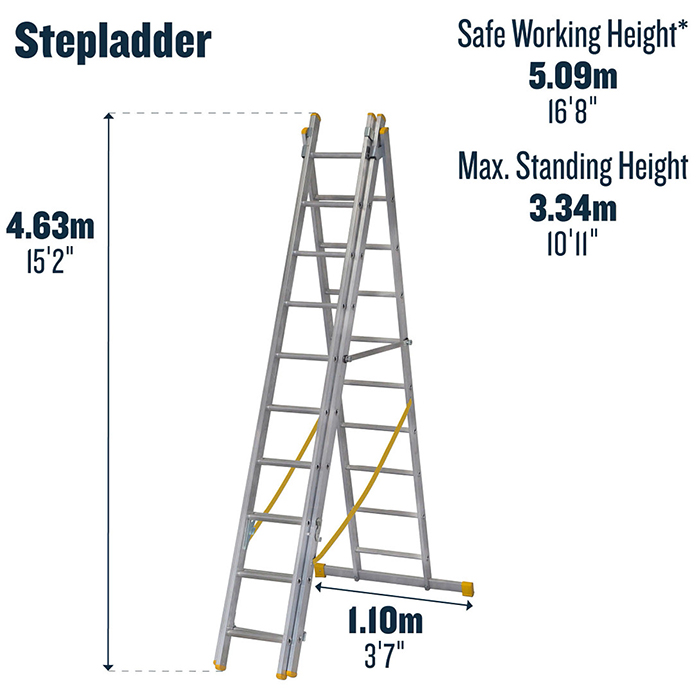 Werner 2.97m Box Section Triple Extension Plus X4 Aluminium Stepladders