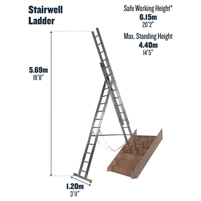 Werner 3.53m Box Section Triple Extension Plus X4 Aluminium Stepladders