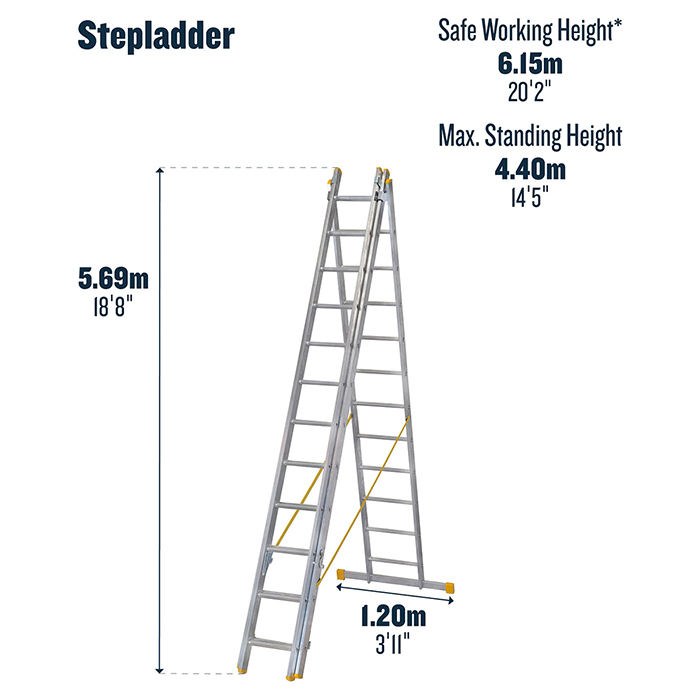 Werner 3.53m Box Section Triple Extension Plus X4 Aluminium Stepladders