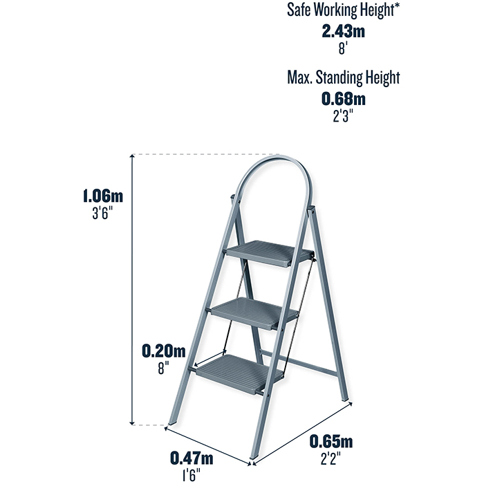 Werner Handy Step Stool 3 Step - Grey