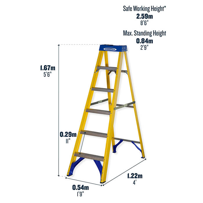 Werner Fibreglass Swingback Stepladders - 6 Tread