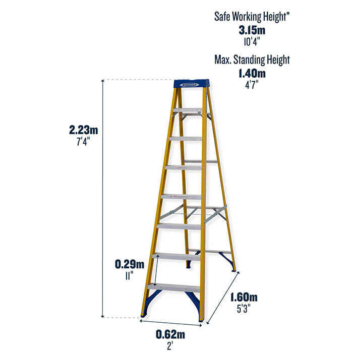 Werner Fibreglass Swingback Stepladders - 8 Tread