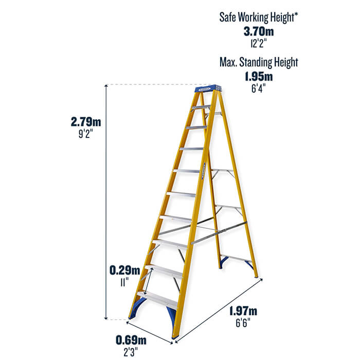 Werner Fibreglass Swingback Stepladders - 10 Tread