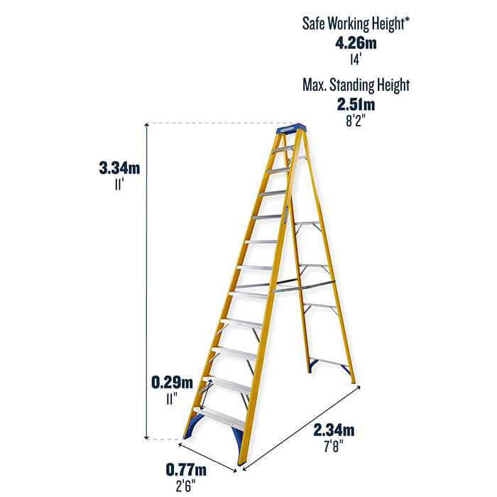 Werner Fibreglass Swingback Stepladders - 12 Tread