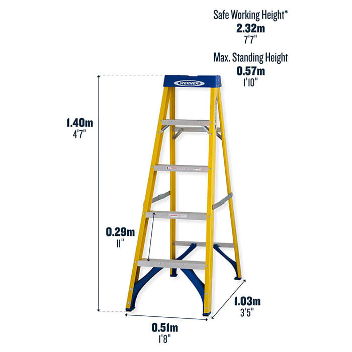 Werner Fibreglass Swingback Stepladders - 5 Tread