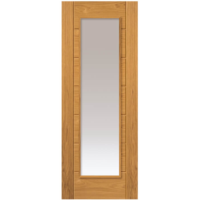 JB Kind Palomino Internal Door with 7 Panel and 1 Clear Glazed Light - Prefinished Oak