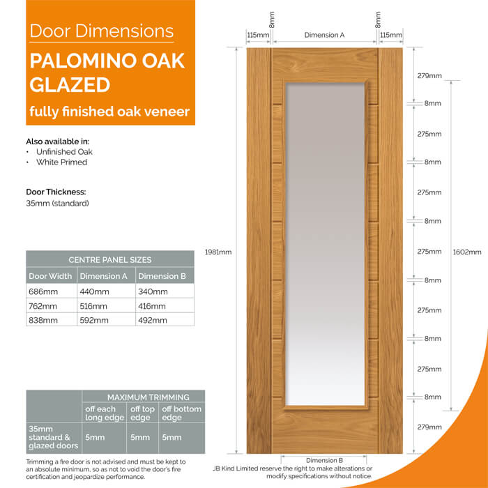 JB Kind Palomino Internal Door with 7 Panel and 1 Clear Glazed Light - Prefinished Oak