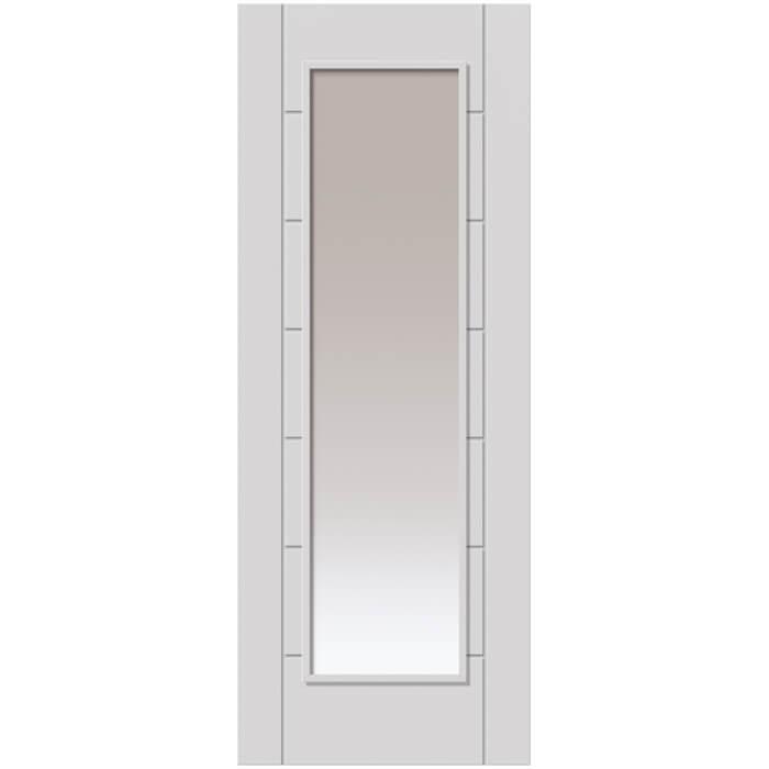 JB Kind Palomino Internal Door with 7 Panel and 1 Clear Glazed Light - White Primed