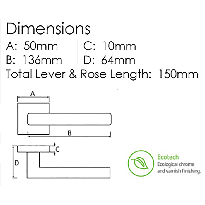 Atlantic Forme Olimpia Lever Door Handle on Minimal Square Rose - Satin Chrome