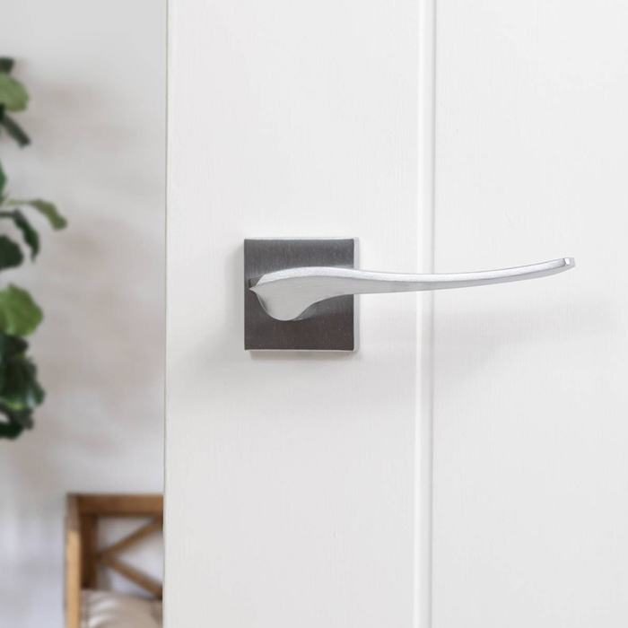 Atlantic Forme Olimpia Lever Door Handle on Minimal Square Rose - Satin Chrome