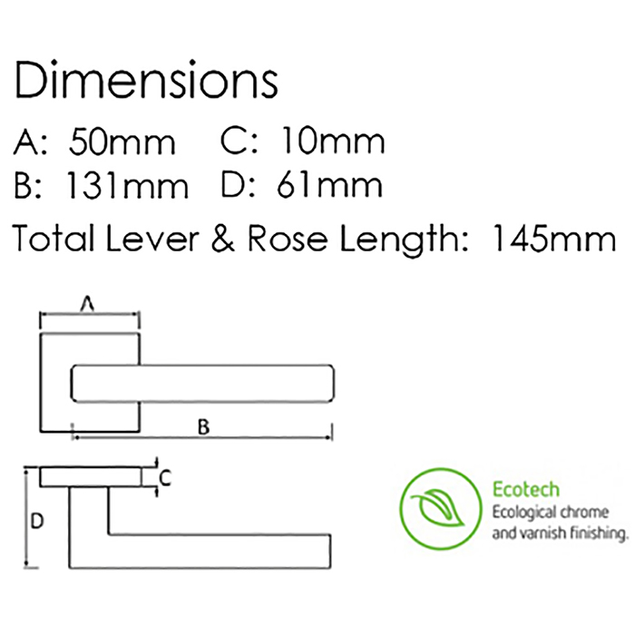 Atlantic Forme Monza Lever Door Handle On Minimal Square Rose - Satin Chrome