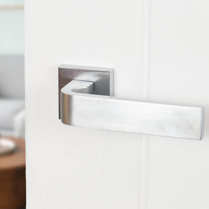 Atlantic Forme Monza Lever Door Handle On Minimal Square Rose - Satin Chrome