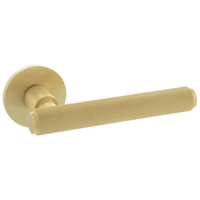 Atlantic Millhouse Brass Stephenson Knurled Lever Door Handle On 5mm Slimline Round Rose