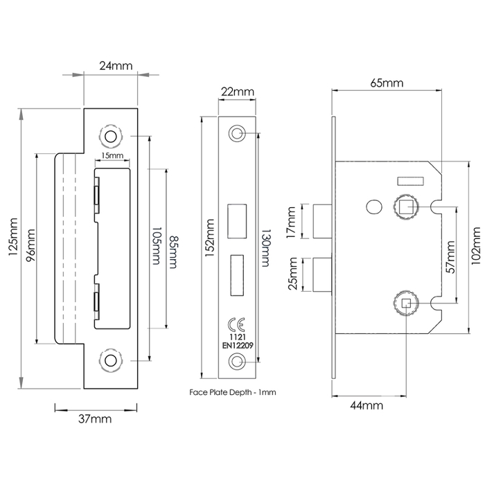 Atlantic 2.5 Inch CE Marked Radius Corner Bathroom Lock