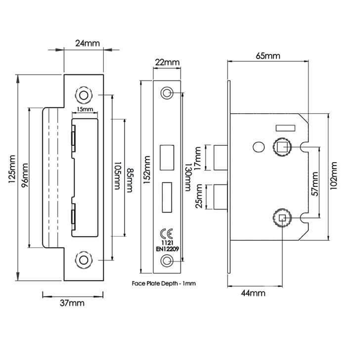 Atlantic 3 Inch CE Marked Radius Corner Bathroom Lock