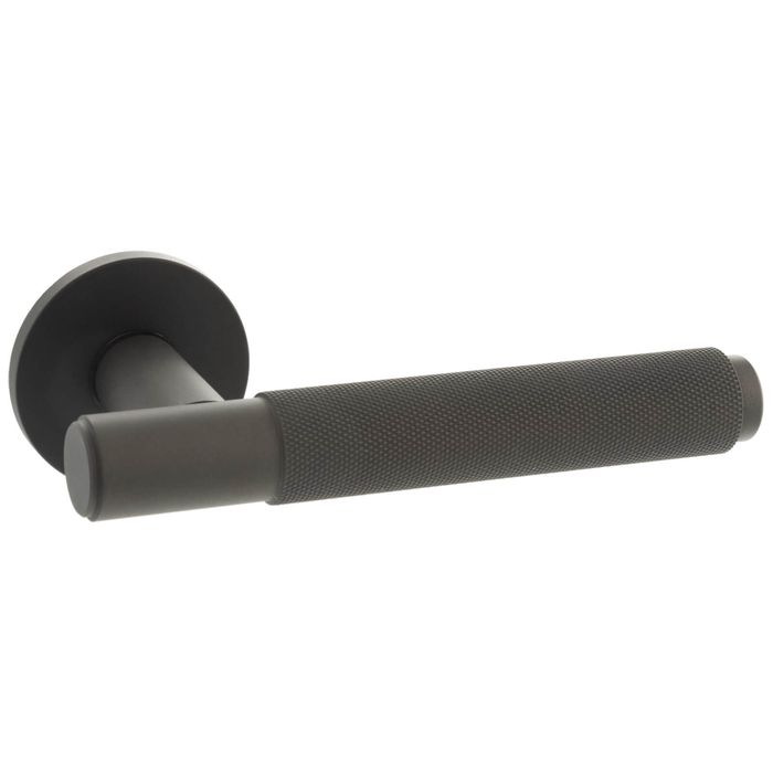 Atlantic Millhouse Brass Crompton Knurled Lever Door Handle On 5mm Slimline Round Rose