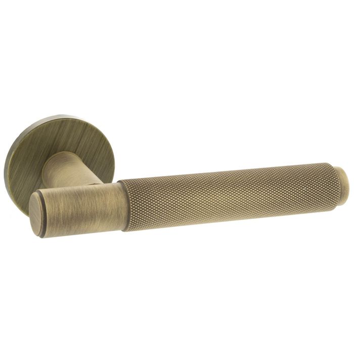 Atlantic Millhouse Brass Crompton Knurled Lever Door Handle On 5mm Slimline Round Rose