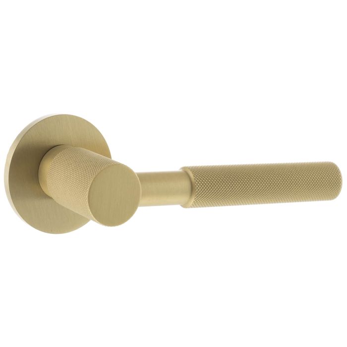 Atlantic Millhouse Brass Mason Knurled Lever Door Handle on 5mm Slimline Round Rose