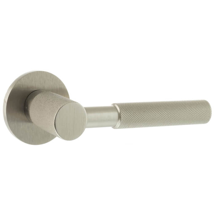 Atlantic Millhouse Brass Mason Knurled Lever Door Handle on 5mm Slimline Round Rose