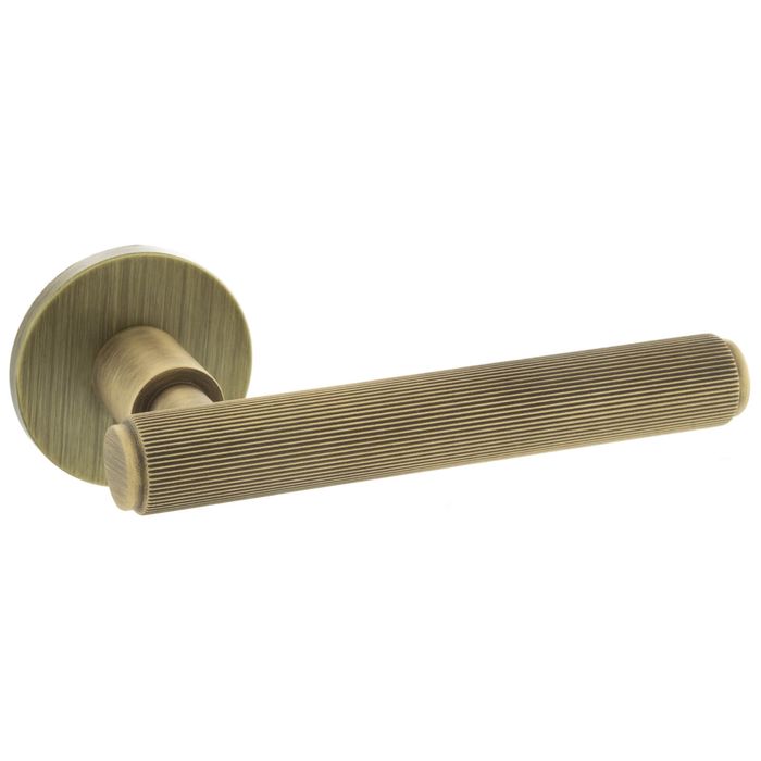 Atlantic Millhouse Brass Stephenson Knurled Lever Door Handle On 5mm Slimline Round Rose