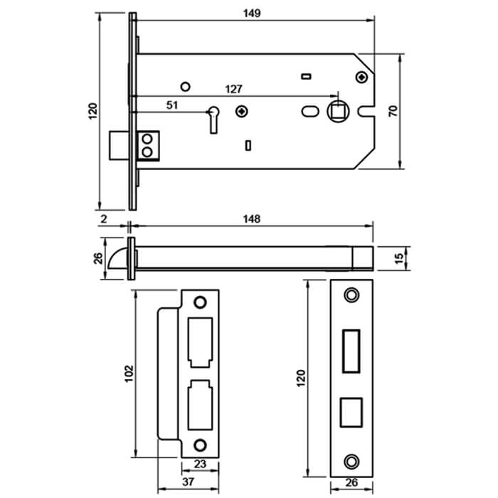 Atlantic Horizontal 3 Lever Sashlock 6 Inch