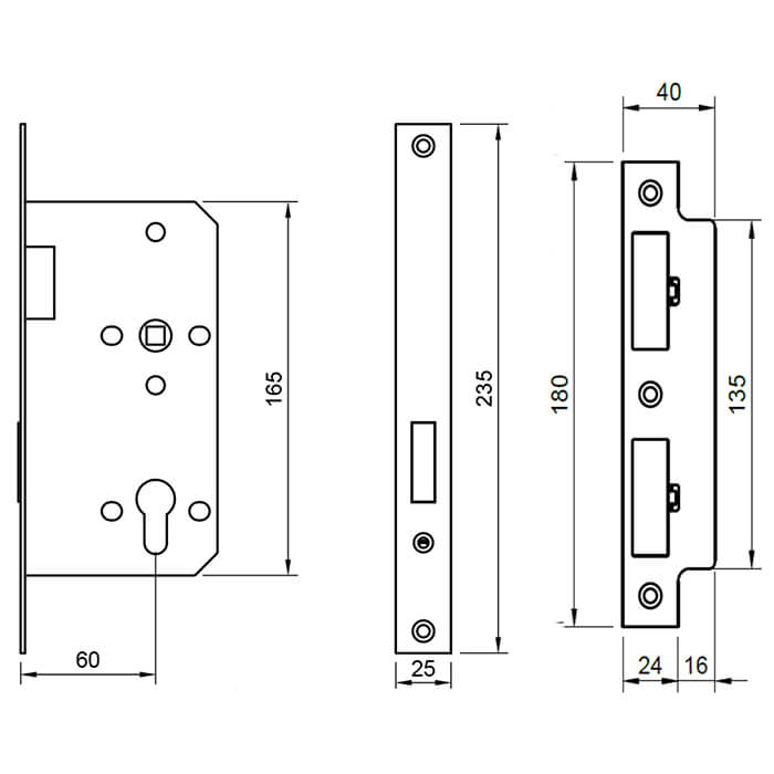 Atlantic DIN Euro Profile Deadlock Double Throw 60mm Backset