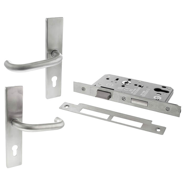 Atlantic DIN Euro Profile Escape Sashlock Double Throw With RTD Lever 60mm Backset - Satin Stainless Steel