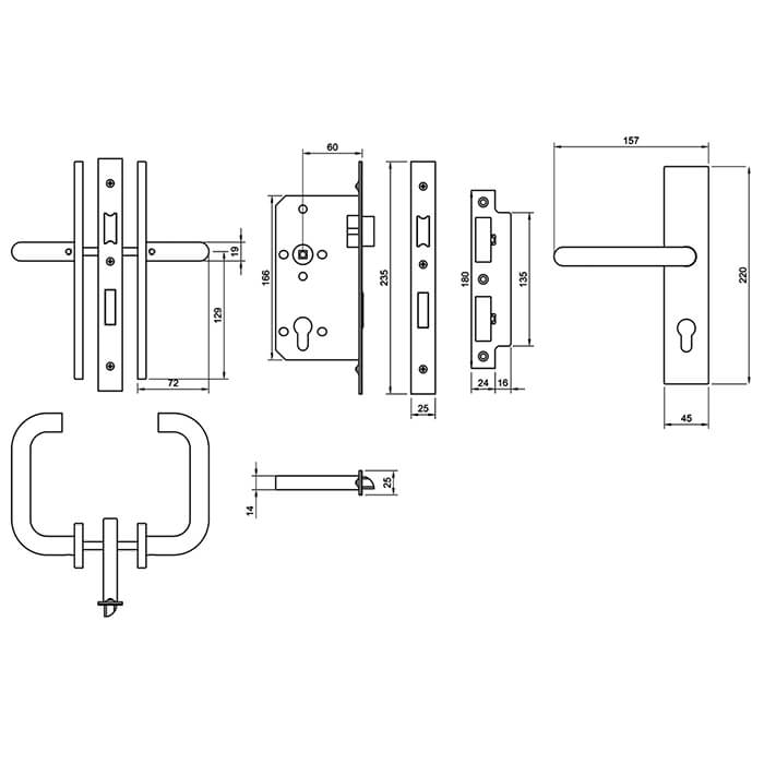 Atlantic DIN Euro Profile Escape Sashlock Double Throw With RTD Lever 60mm Backset - Satin Stainless Steel