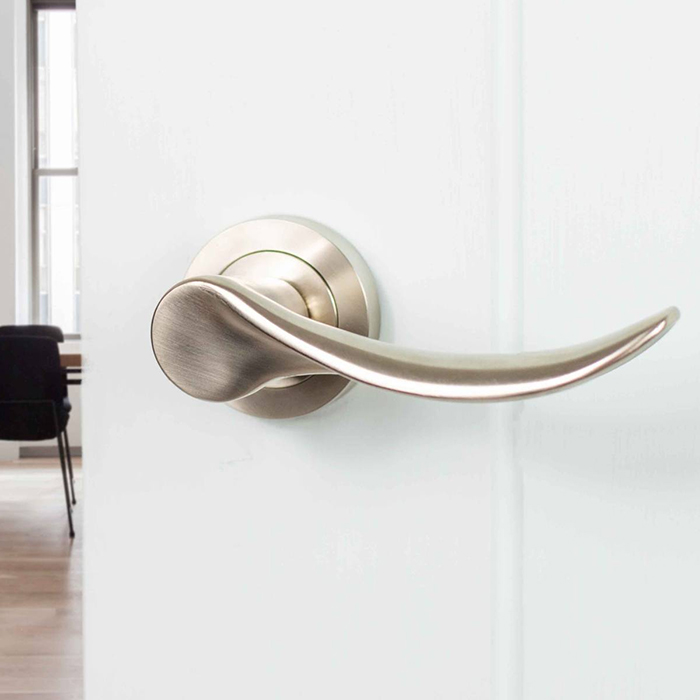 Atlantic Mediterranean Malaga Lever Door Handle on Round Rose - Satin Nickel