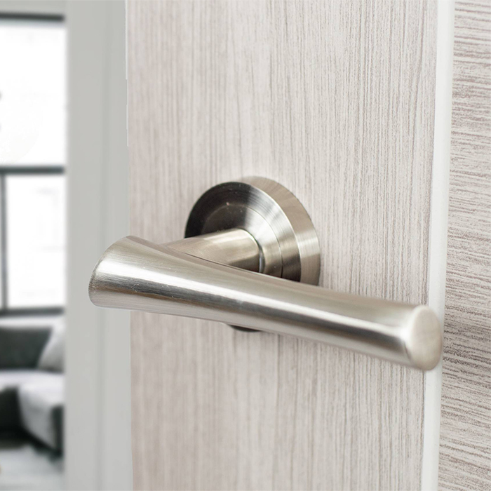 Atlantic Mediterranean Corsica Lever Door Handle On Round Rose - Satin Nickel